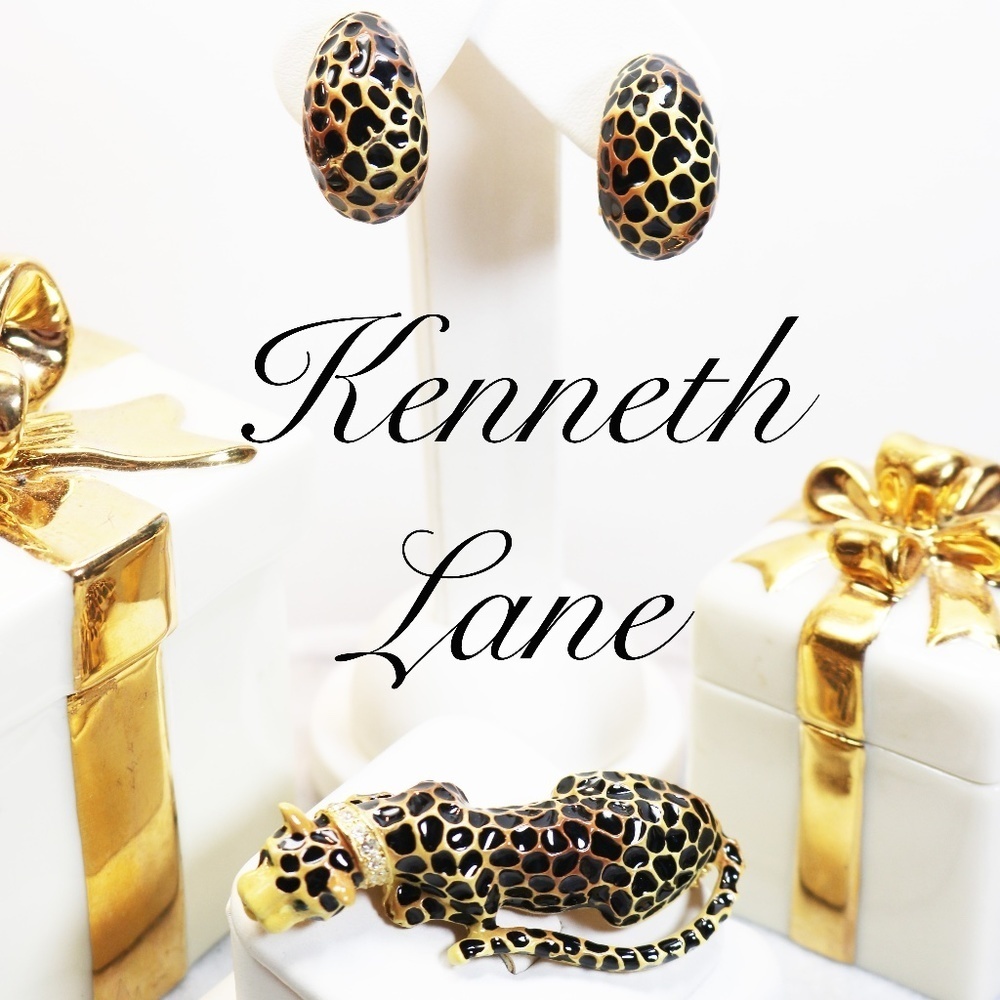 🐆 Vintage Kenneth Jay Lane Couture Collection Earrings & Brooch Jewelry Set 🐆